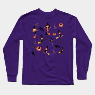 Cute Witch Pattern - Purple Long Sleeve T-Shirt